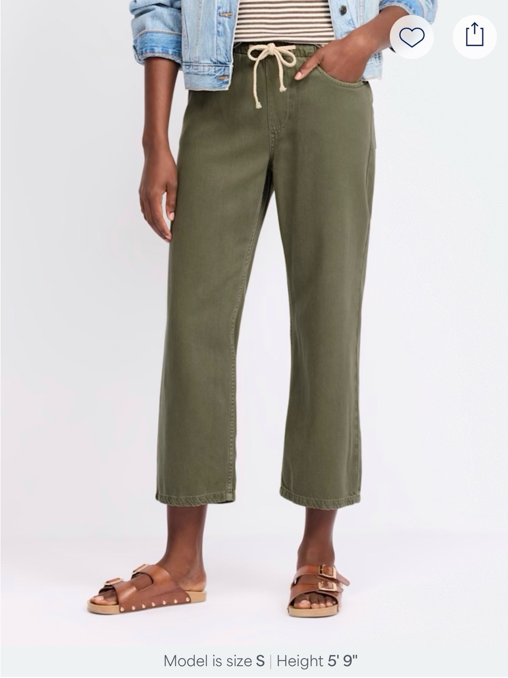 Marine Layer Olive Cropped elastic waist Drawstring Pants Sz L Like New